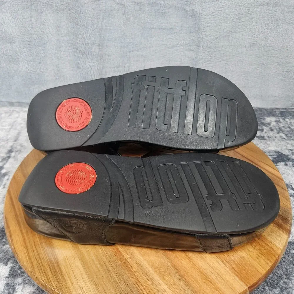 Fitflop Sandals Pietra II Womens 10 Black Leather Thongs Flip Flops Embellished